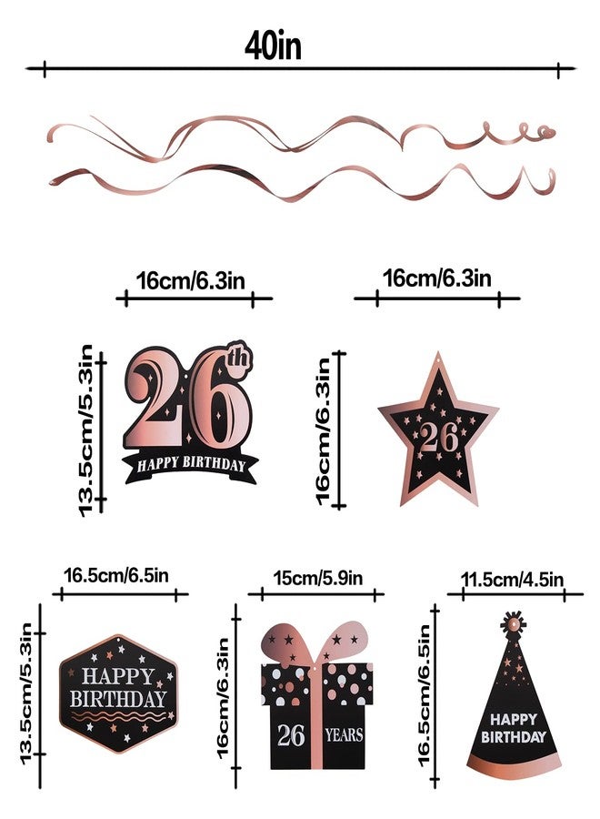 LINGTEER Happy 26th Birthday Decorations - 12Pcs Birthday Black & Rose Gold Swirls Streamer Set,Cheers to 26 Years Old Bday Party Decorations Gift Sign. - Image 3